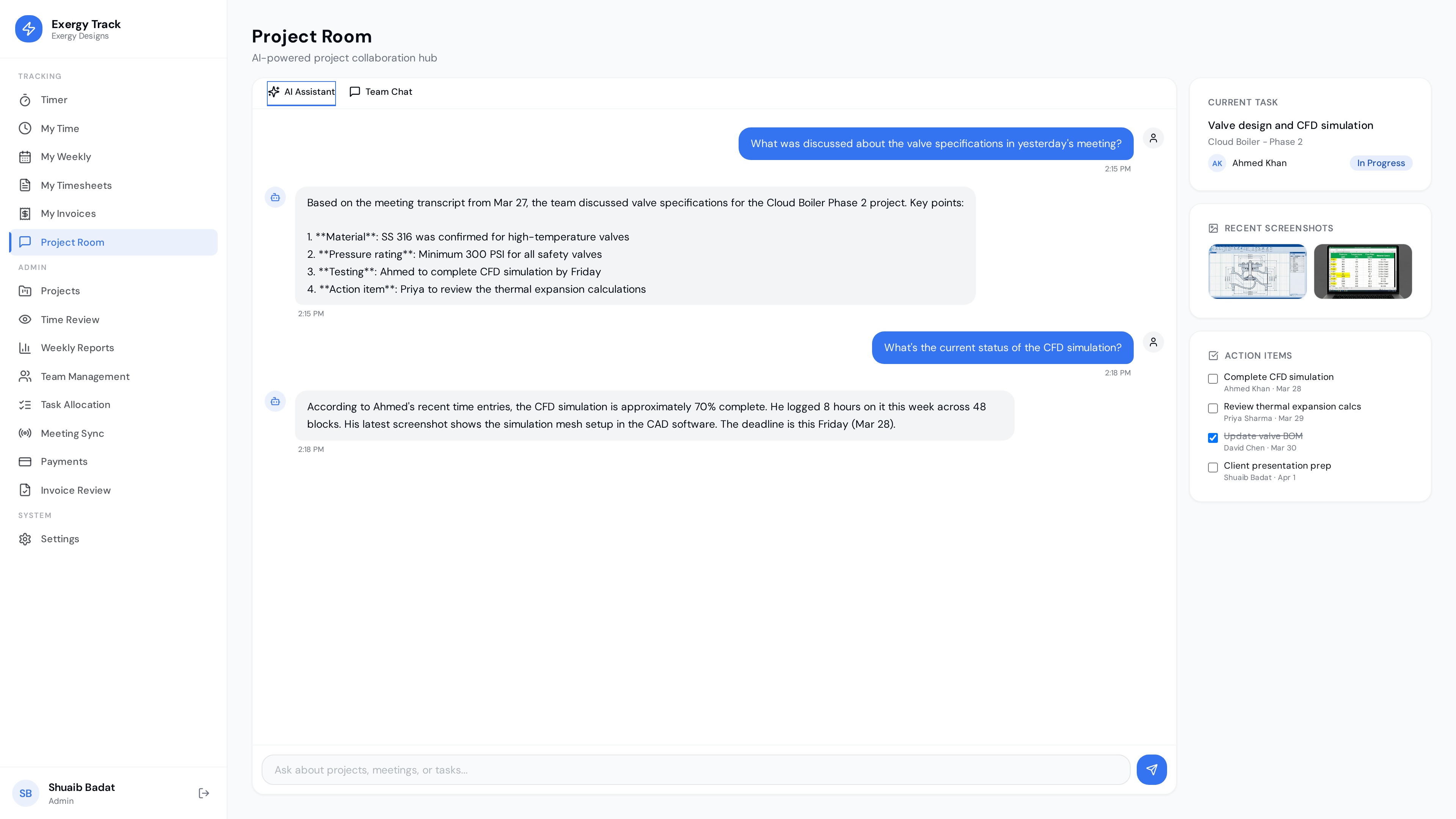 Exergy Track AI project room