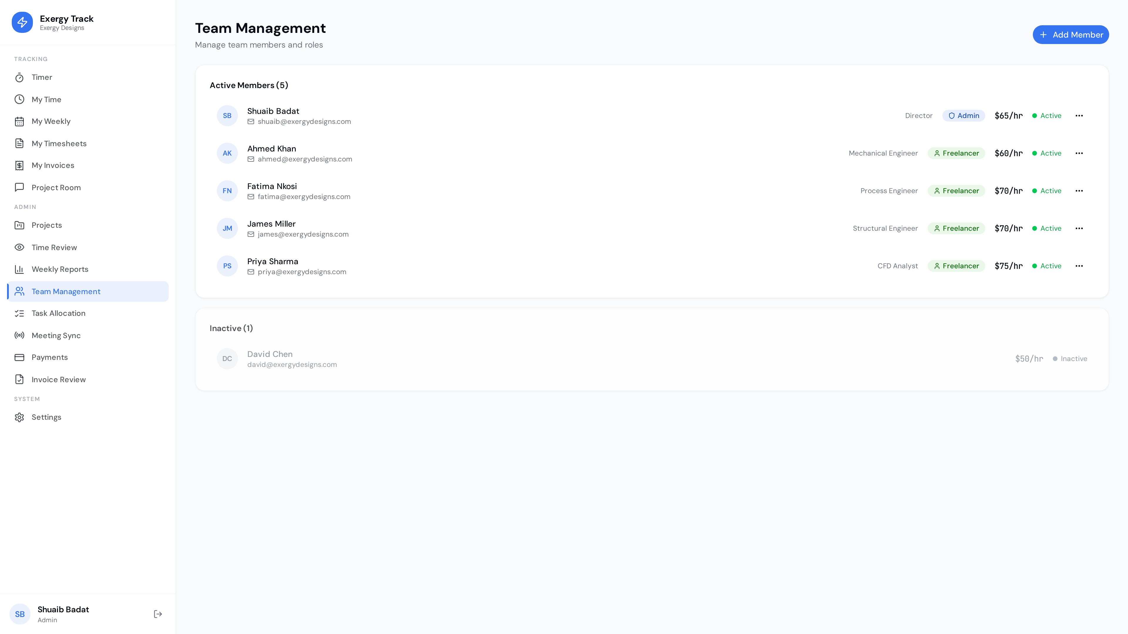 Exergy Track team management