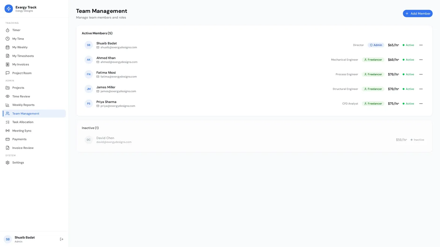 Exergy Track team management