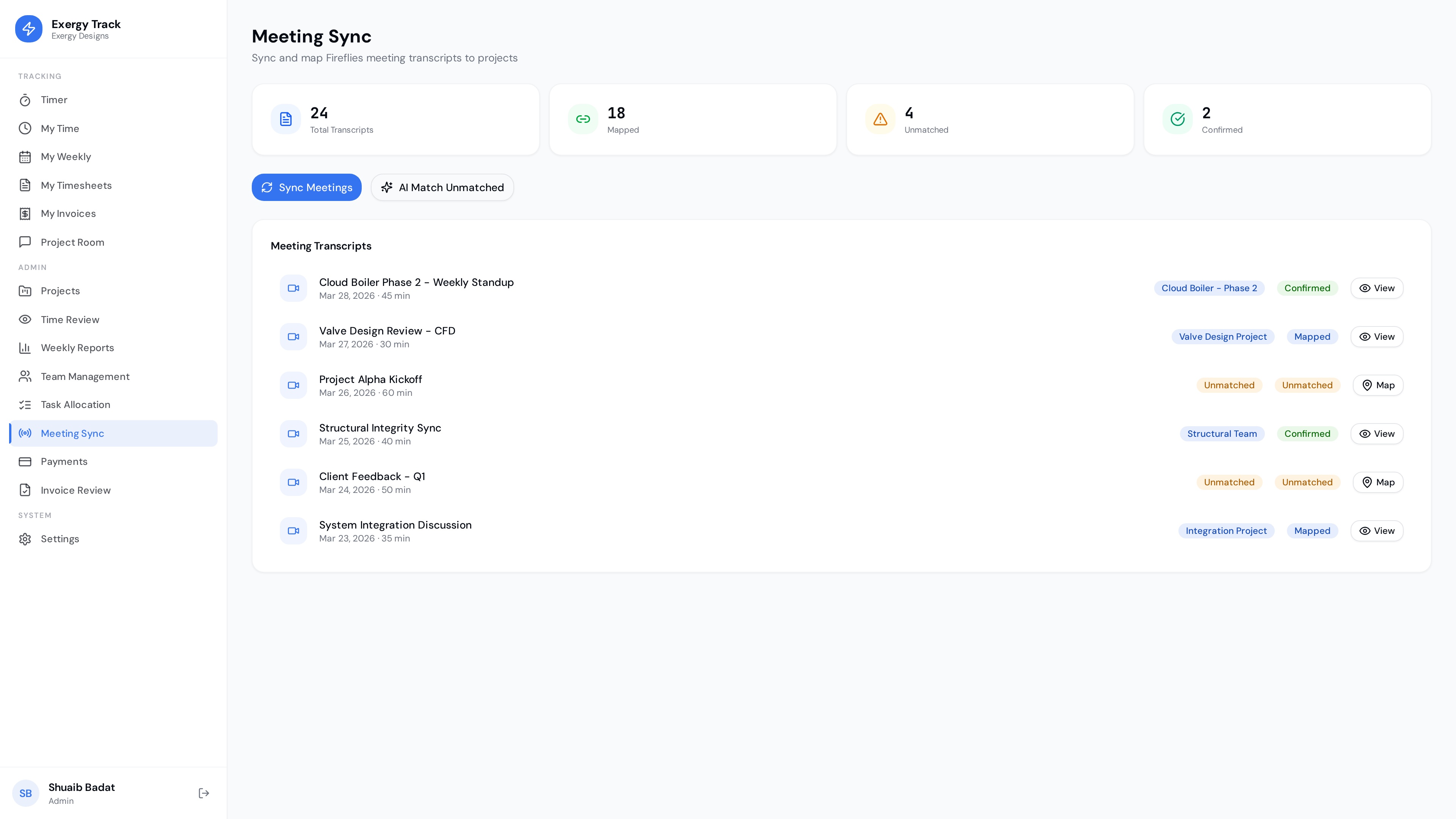 Exergy Track meeting sync